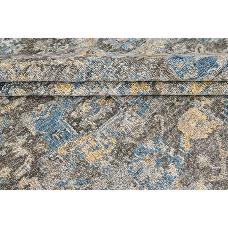 Tapis transitionnel gris en laine noué à la main 7 pi 11 po x 9 pi 9 po Oushak