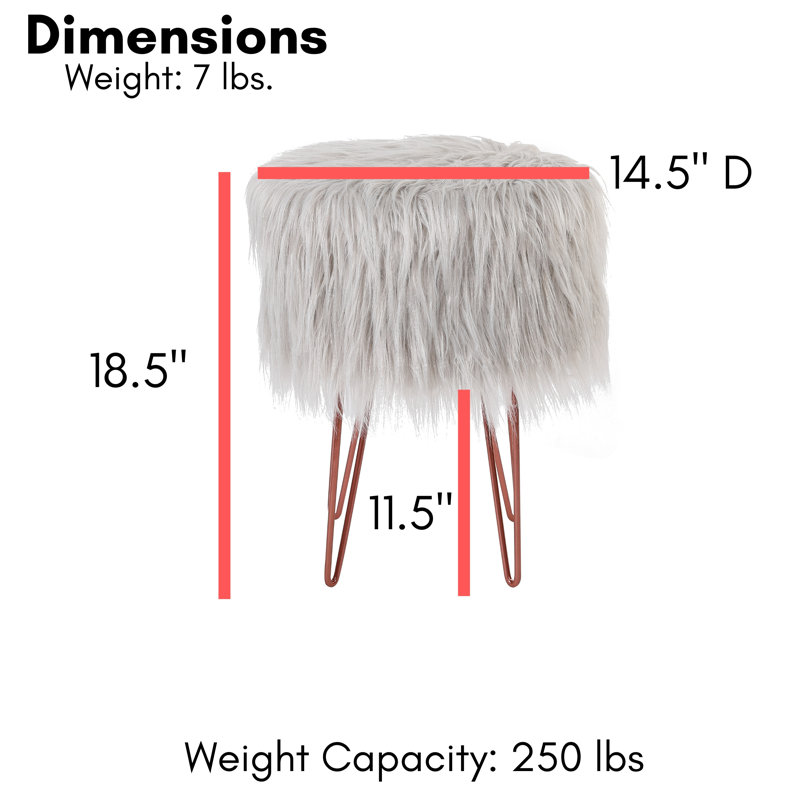 Upholstered Ottoman, Silver Faux Fur