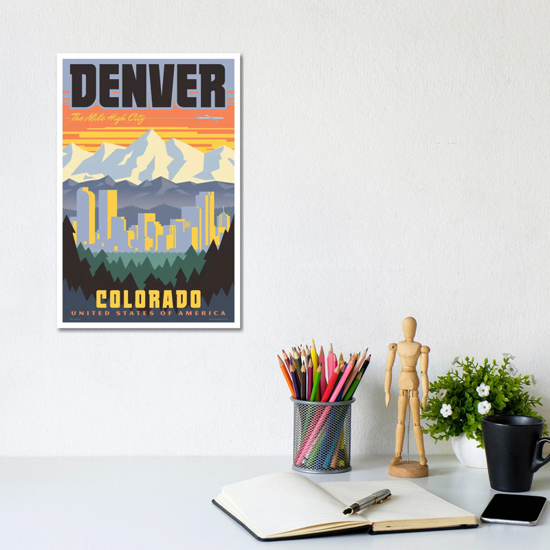 Denver Travel Poster by Jim Zahniser - Wrapped Canvas Print, 30.48cm H x 20.32cm W x 1.91cm D
