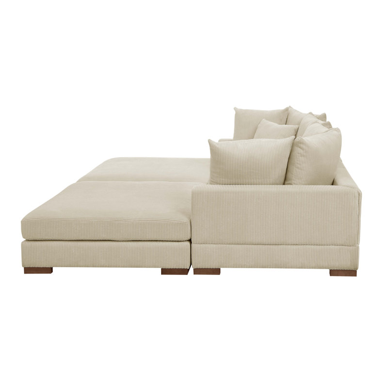 Canapé modulaire 4 pièces Ashon, Velours côtelé crème