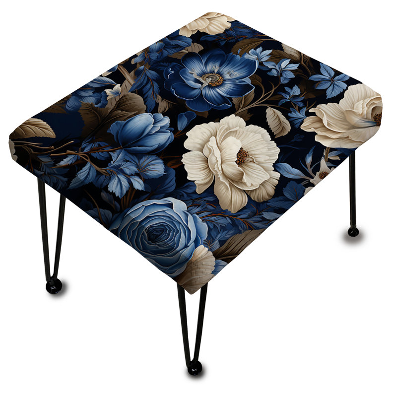 Repose-pieds rectangulaire bleu à motif floral victorien III