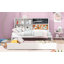 Lit de jour simple avec tablettes de rangement, tableau noir, tableau de liège, ports USB et lit gigogne simple, blanc