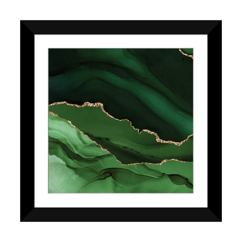 Green Gold Agate Texture XII, 24" H x 24" W x 1" D, White, Black Open Corner Framed Paper