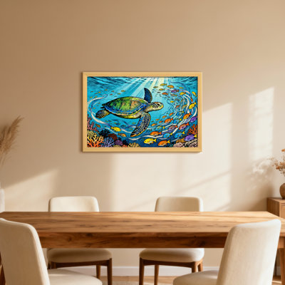 Animal Colorful Sea Turtle Swimming With Fish