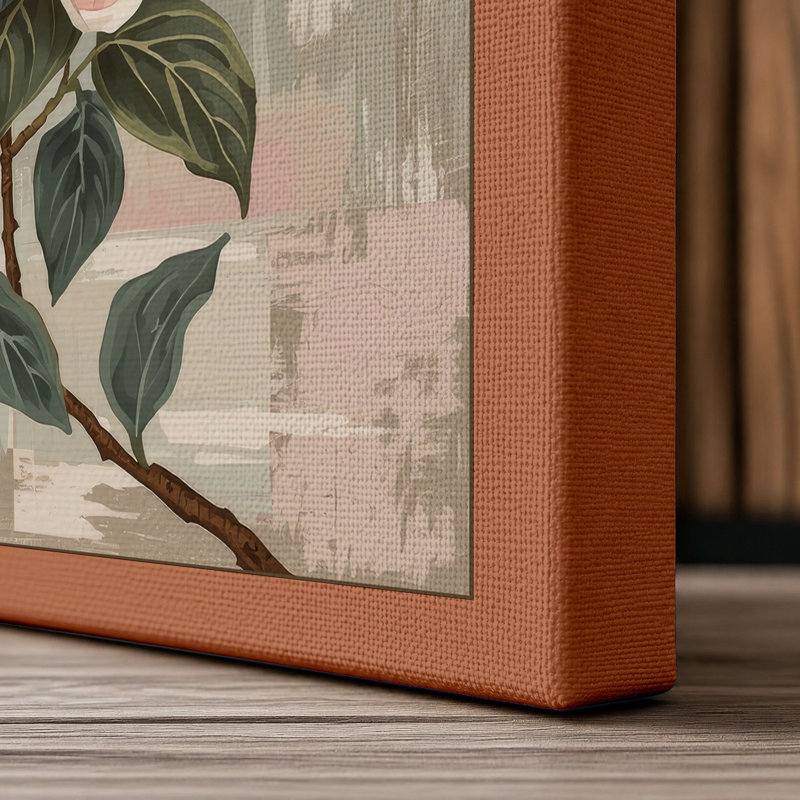 Hibiscus Bloom Botanical - Wrapped Canvas, 36x24 - 91.4 x 61.0 cm, Terracotta Border