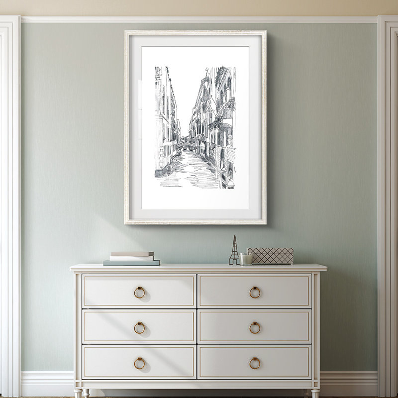 Esquisse de canal I - impression encadrée, H 19,5 po x l 16,5 po, Blanc
