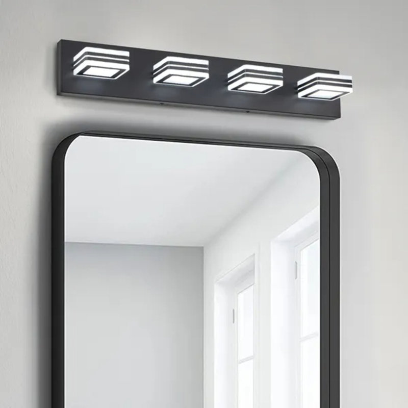 Luminaire mural moderne carré en acrylique 26 po à 4 lumières pour salle de bain 26 po