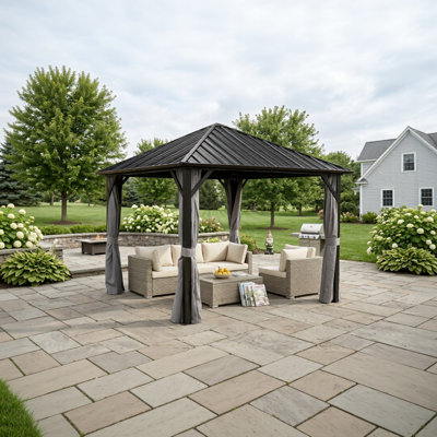 Outdoor Permanent Hardtop Gazebo 10x10, Aluminum Frame Gazebo with Steel Canopy Roof, Heavy Duty Patio Gazebo Canopy Tent for Garden, Backyard, Deck and Lawn