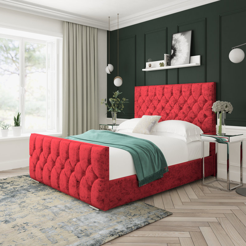 Upholstered Platform Bed, Kingsize (5'), Red
