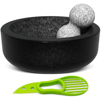Ensemble pastel et mortier en granite Molcajete de 8 po UMIEN - bol Guacamole avec outil avocat - capacité de 3,5 tasses