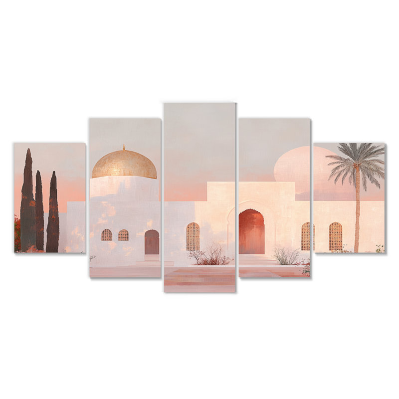 Rose marocain rétro accentué d'or - ensemble d'art mural marocain