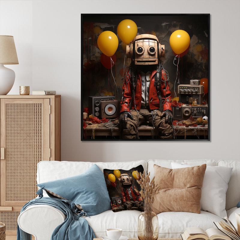 Humain robot sur toile, H 36 po x l 36 po x P 1,5 po, Cadre flottant noir