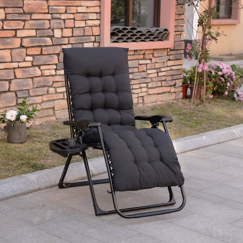 Zero Gravity Chair, Folding Reclining Lounge Chair With Padded Cushion, Side Tray For Indoor And Outdoor, Supports Up To 264 Lbs., Black