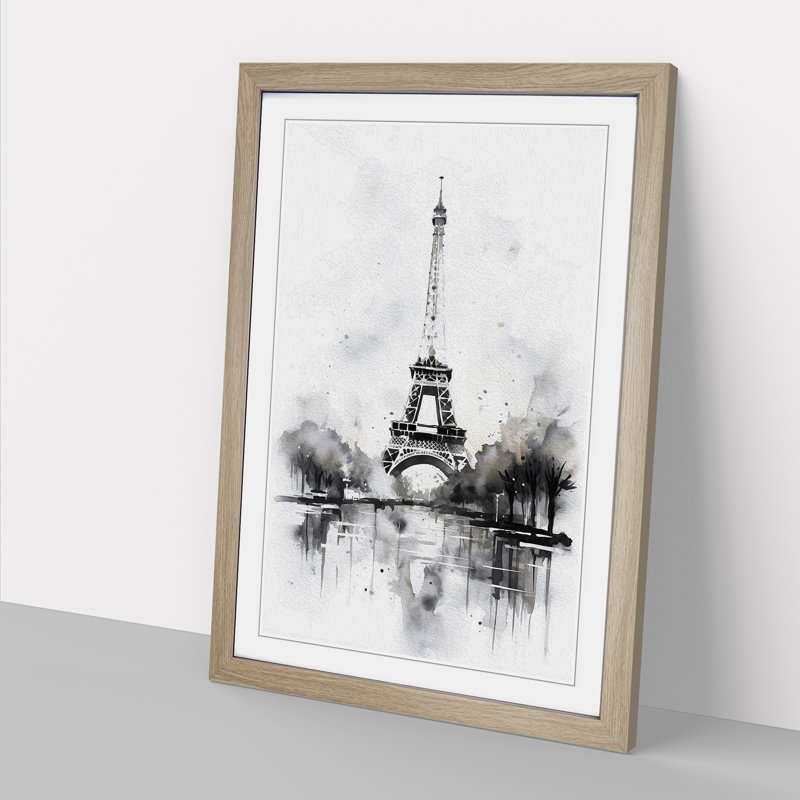 Eiffel Tower Gestural Framed Print, 46" H x 34" W x 2" D, Oak