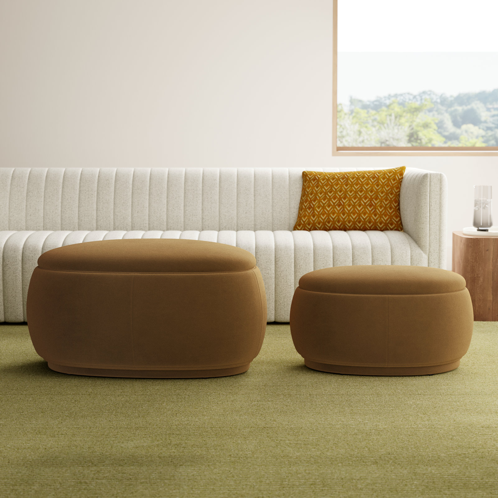 Hoya 2 - Piece Upholstered Storage Ottoman, Soren Ochre Performance Velvet