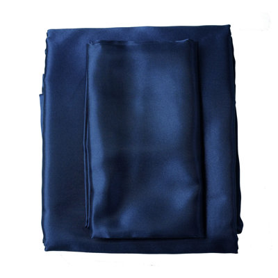 Twin Size Satin Sheets Set 3 Piece - 15-inch Deep Pocket, Silky Cooling Bedding, Wrinkle Resistant, Easy Care - Royal Blue/black/gray