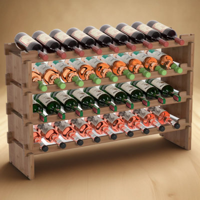Stackable Wooden Wine Rack Floor Stand With 36 Bottle Capacity, 4-Tier Modular Design For Secure Storage And Space-Saving Display
