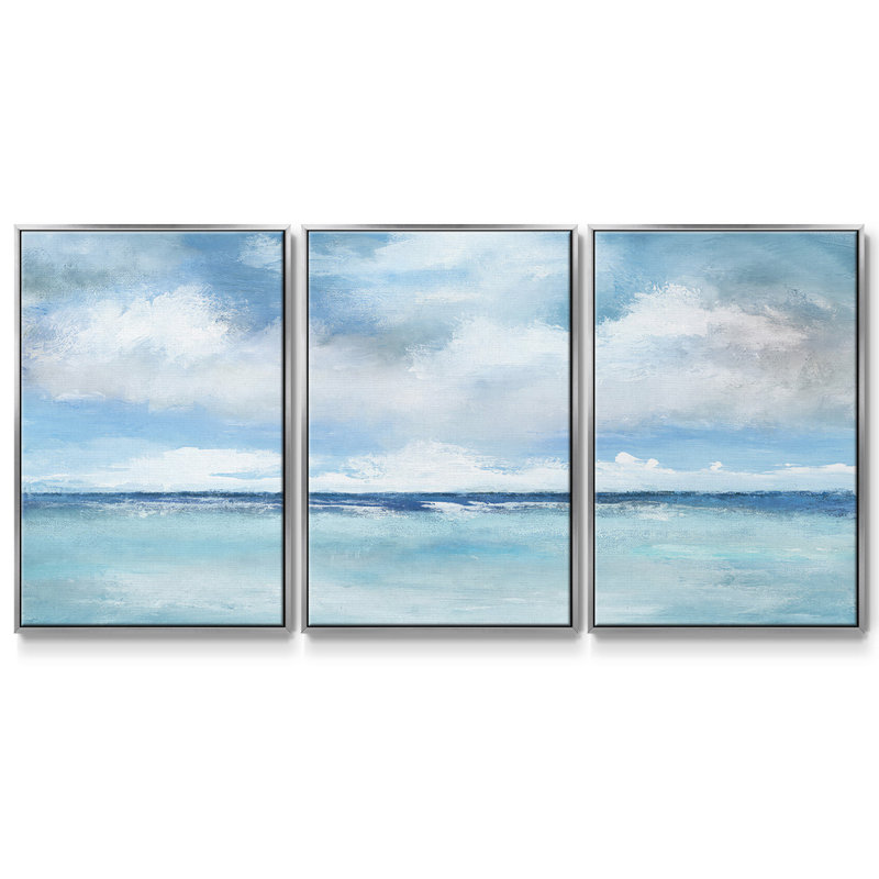 Nuage des Caraïbes encadré sur toile, 3 pièces, H 40 po x l 78 po, Argent