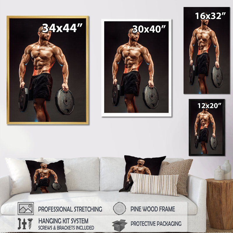 " Powerlifting Man Flex II ", Gold Floater Framed, 32" H x 16" W x 1" D