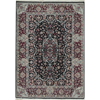Tapis noir et rouge de haute qualité noué à la main