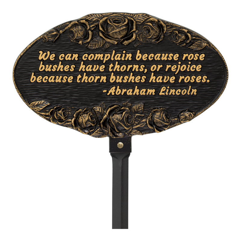 Rose Quote Oval Garden Lawn Plaque, 38, Black/Gold