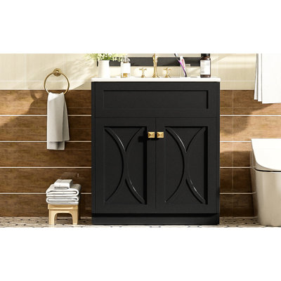 Meuble-lavabo de 30 po avec lavabo - meuble moderne noir avec rangement spacieux et charnières de qualité
