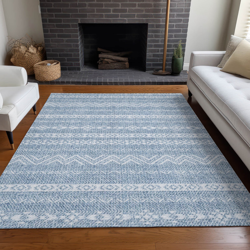 Premium Machine Washable Prisco Blue Rug, Rectangle 3' x 5'