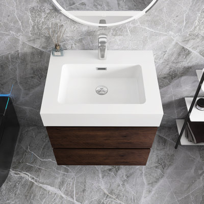 24 po Meuble-lavabo mural simple avec plateau en résine blanche