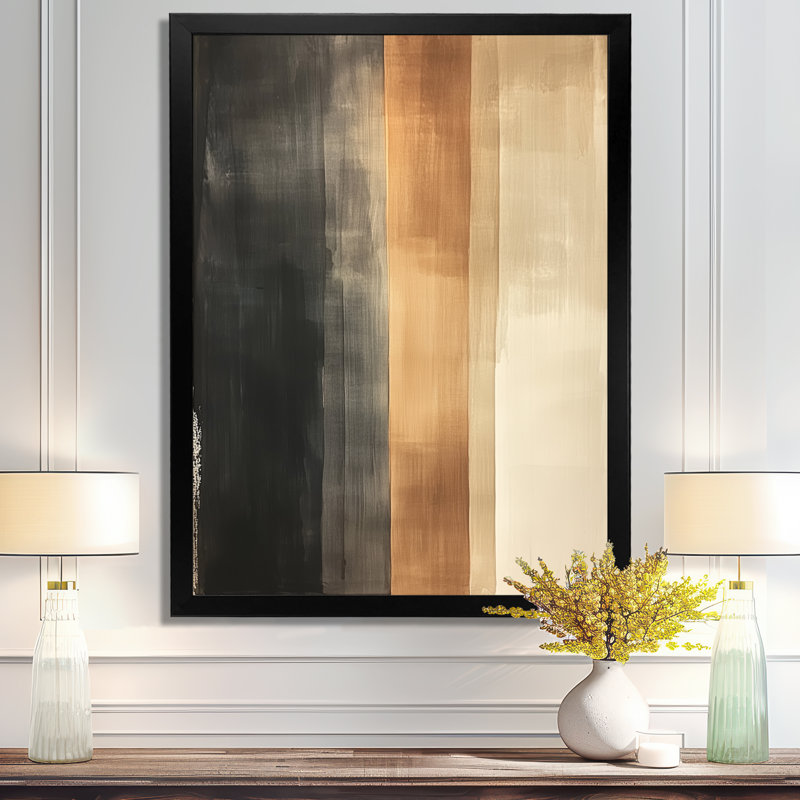 Formes modernes douces marron, noir et beige IV - Tableau abstrait transitionnel encadré, H 44 po x l 34 po, Cadre photo noir