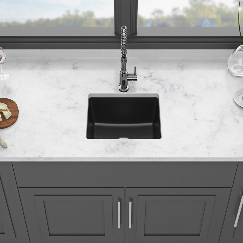 Évier de cuisine en quartz - Évier de cuisine en granite noir encastrable 17,71 po x 15,74 po x 9 po