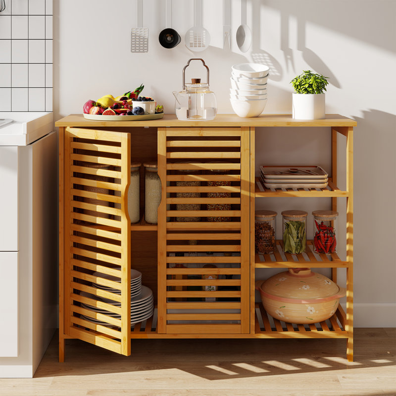 Bamboo Bathroom Cabinet 2-Door Storage Organizer w/ Shelves Natural