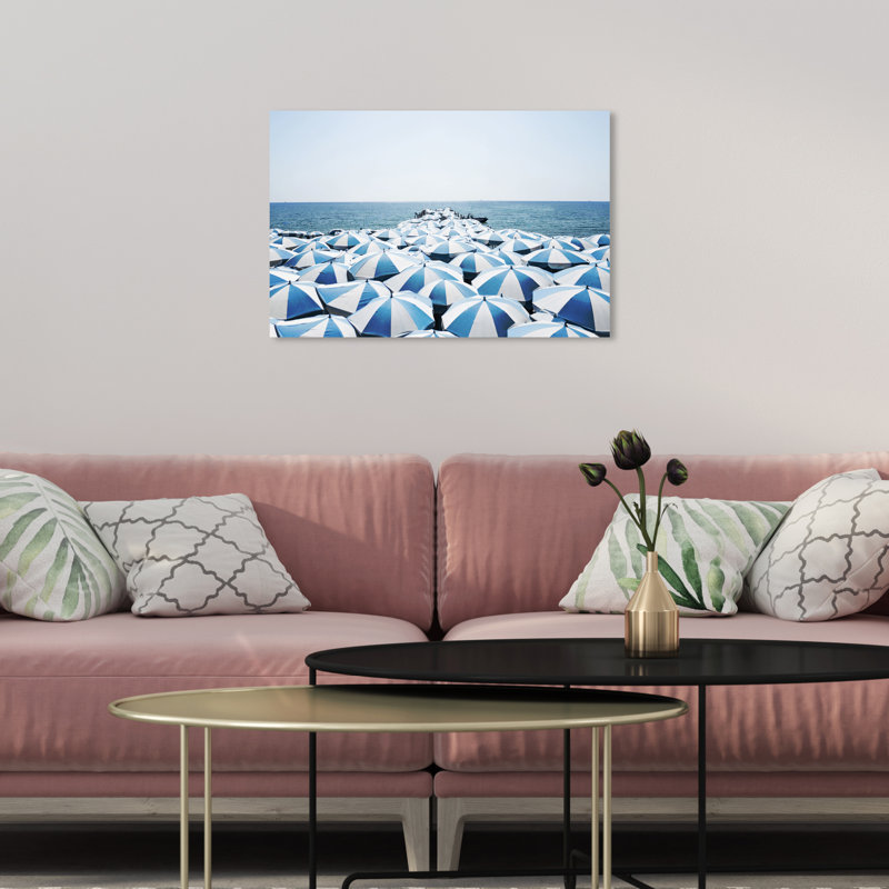Blue Umbrella Beach - photographie sur toile, H 10 po x l 15 po, Toile tendue