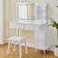Meuble-lavabo moderne avec lumières DEL et miroir, ensemble de coiffeuse 4 tiroirs avec tabouret, luminosité à intensité variable de 3 couleurs, peu encombrant pour la chambre à coucher-954265511
