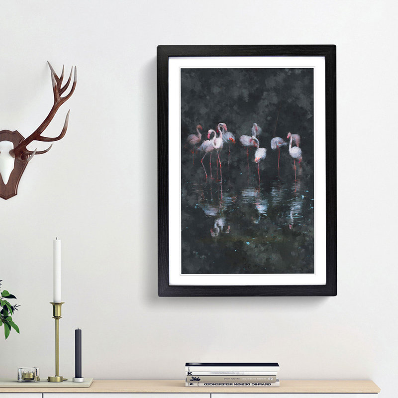 Reflection of Flamingos - Picture Frame Graphic Art Print, Black Framed, 87cm H x 62cm W x 2cm D