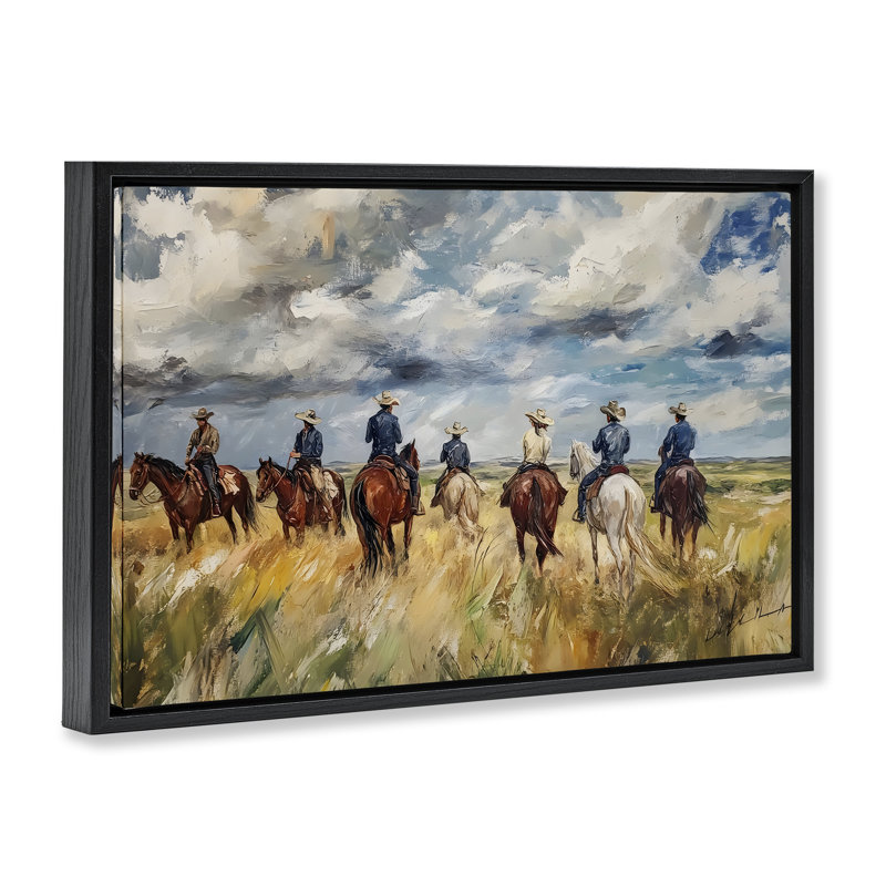 Cadre flottant Western Riders Herd, design par Franklyn Gregory, Cadre flottant noir de jais, H 21 po x l 31 po