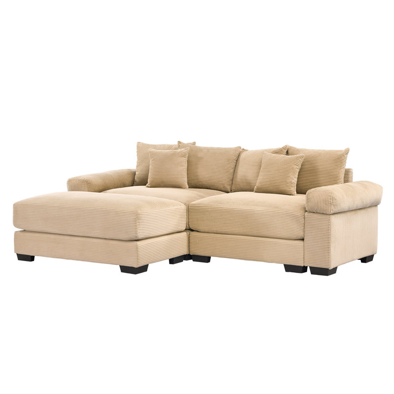 Canapé modulaire en velours côtelé avec méridienne Camel, Brun