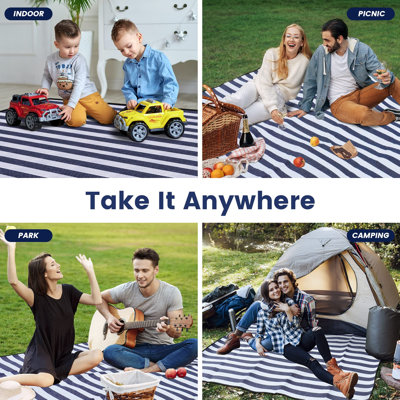 Très grande couverture de pique-nique 80 po x 80 po, imperméable et pliable, couverture extérieure à 3 couches pour 6 à 8 adultes, pour le camping, le parc, la plage, l'herbe, à l'intérieur…