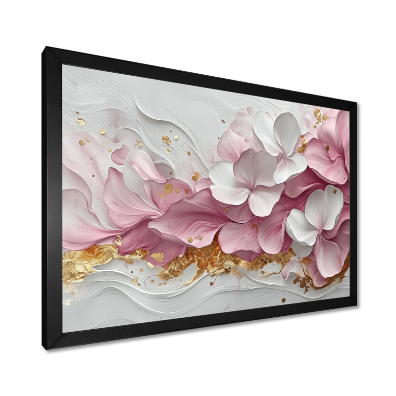 Or rose élégant veines de pétales de fleurs - art abstrait fleurs murales, Reproduction encadrée d'une seule photo sans pass