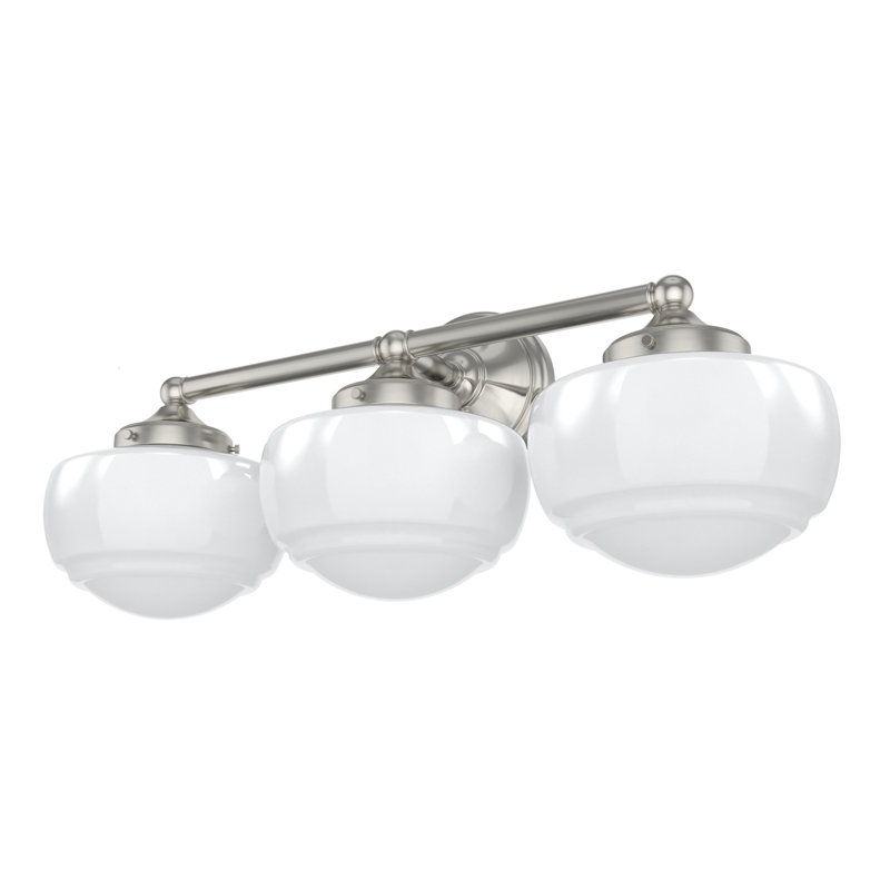 Hunter Saddle Creek 3 Light Vanity Wall Light Fixture, Brushed Nickel, White