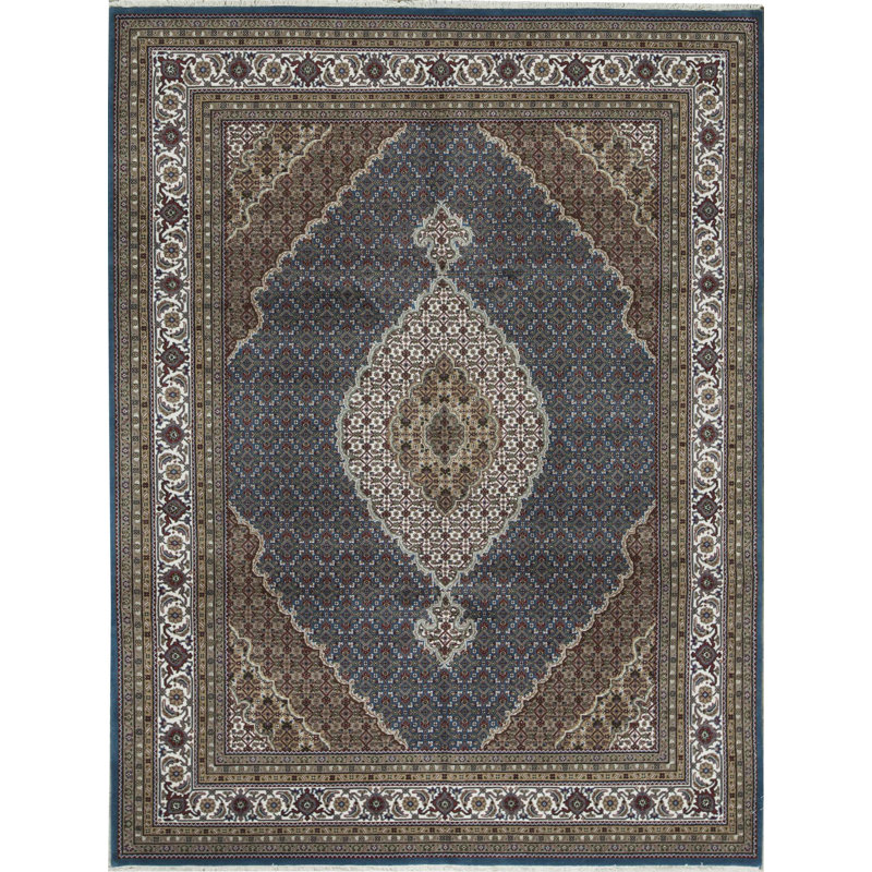 Hand-Knotted High-Quality Navy and Ivory Area Rug