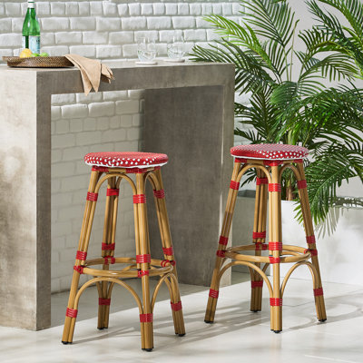 Red Aluminum 4 Legs Bar Stools With Footrest