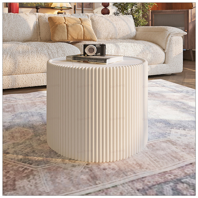 Table basse cylindrique en cuir fritté clair pour mobilier de salon moderne