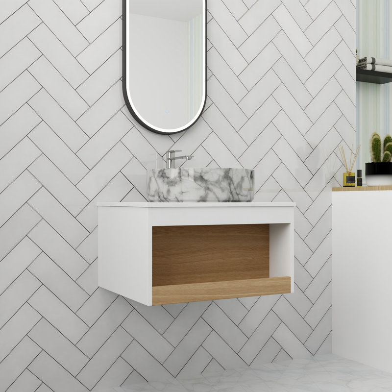 Meuble-lavabo flottant simple 24 po avec comptoir en céramique, 24", Gris