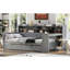 Lit de jour simple gris en bois avec plusieurs rangements, deux tiroirs et un bureau d'étude fonctionnel pour la chambre à coucher-118928708