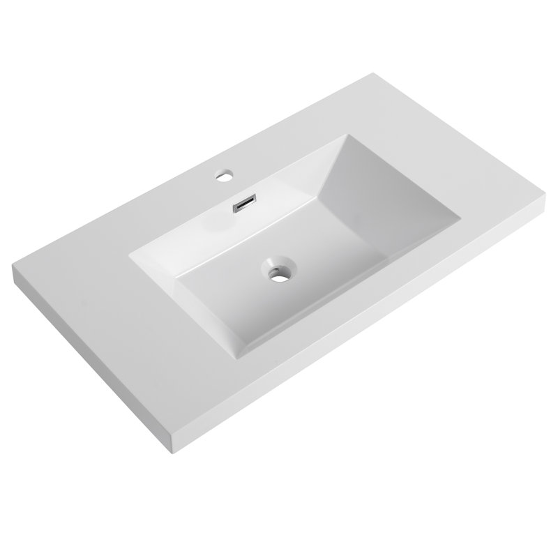 Lavabo de salle de bain 36 po en résine blanc brillant, P 35,02 po x l 20,29 po H 7,45 po, 31,86 lb, et lavabo blanc Classy Select, style contemporain