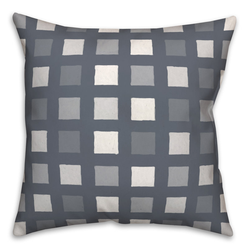 Plaid Outdoor Reversible Throw Pillow, Ardoise, H 18 po x l 18 po