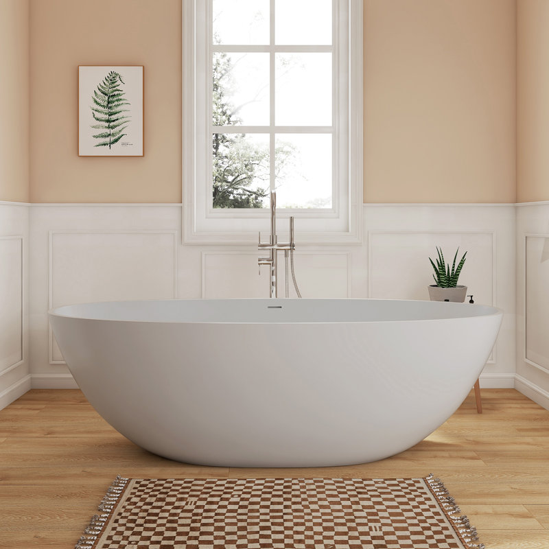 Fslefay 61'' Freestanding Bathtub Solid Surface Deep Soaking Tubs, Gray
