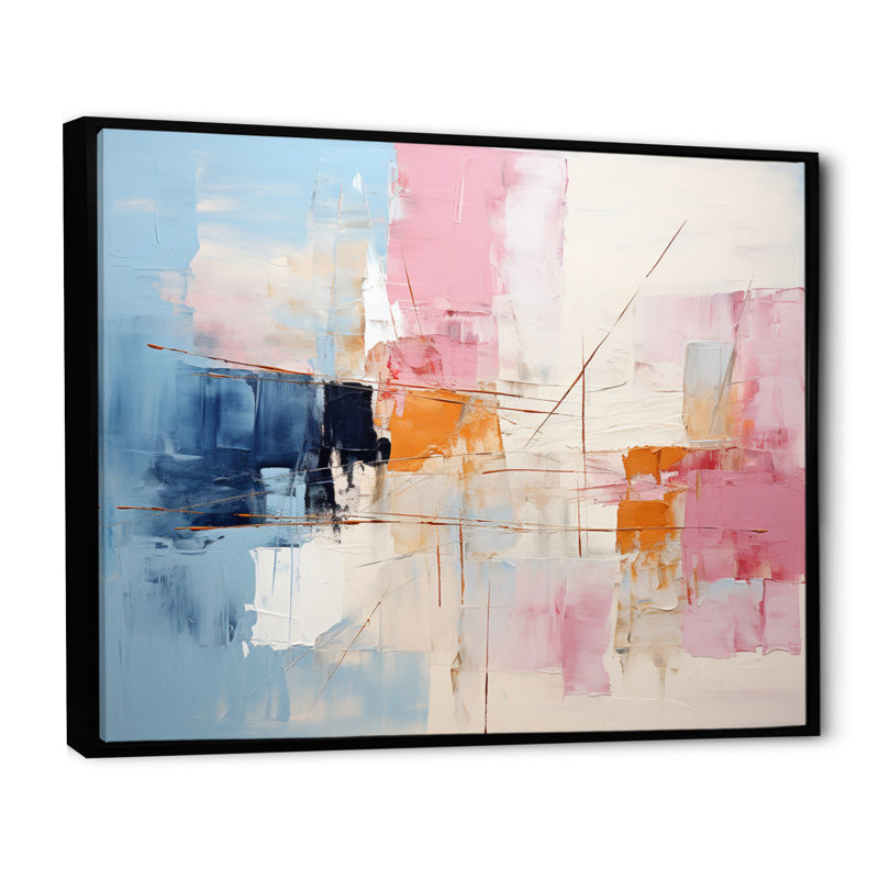 Patchwork abstrait IV sur toile, H 16 po x l 32 po x P 1 po, Cadre flottant noir
