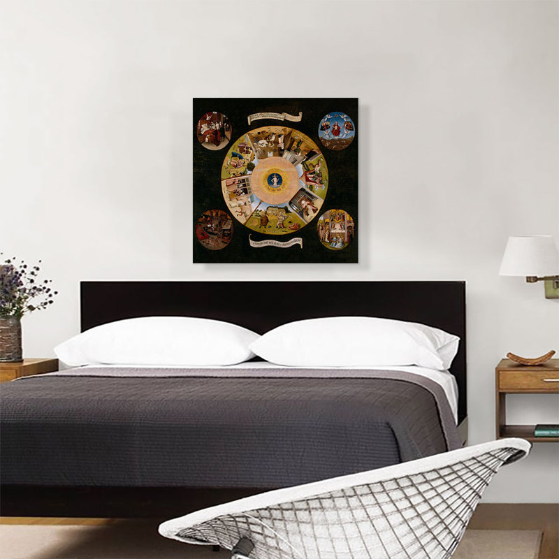 " Seven Deadly Sins And The Four Last Things 1525 " by Hieronymus Bosch Painting Print, 26" H x 26" W x 1.5" D
