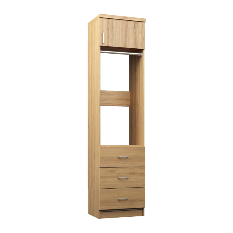 Natural Oak 19.5" Floor-Mounted Closet Section with Slab Doors, 1 Clothing Rod, 1 Shelf & 3 Slab Drawers, 19.5, Natural Oak